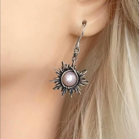 Bohemian Astrology Sun Moon Silver Wire Wrapped Celestial Stone Mismatch Dangles - Picture 14 of 16